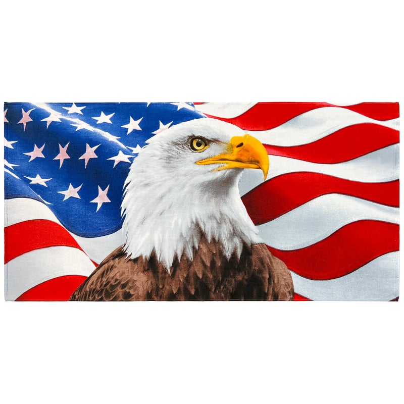 Beachland Eagle American Flag Beach Towel 30 x 60 inch Soft Cotton (Eagle American Flag, One Towel) - Image 1
